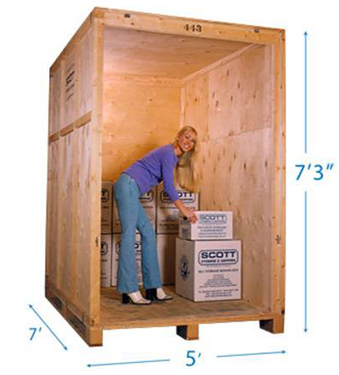picture of a lady standing inside a graydeliver storage container